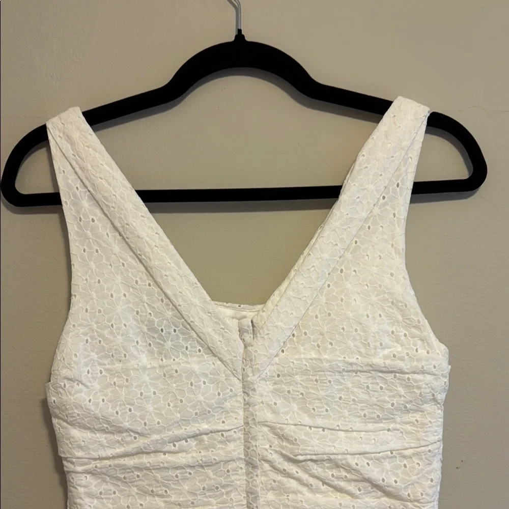 Express Rouched Eyelet White Mini Dress - Picture 9 of 16